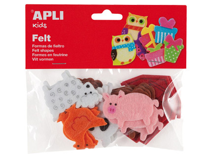 [2075442] APLI - FIGURA DE FIELTRO CON FORMA DE ANIMALES BOLSA DE 18 UNIDADES (Ref.13785)