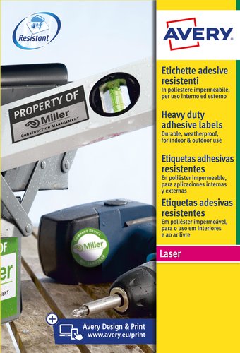 [2153611] AVERY - Caja 8 hojas con etiquetas 210x297 mm. plata en poliéster para impresoras laser (Ref.L6013-8)