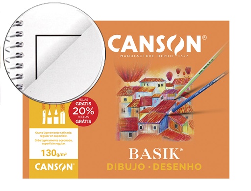 [9027437] CANSON - Bloc de dibujo 12 Hojas 24x32 cm A4+recuadro (Ref.200406346)