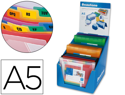 [2050380] LIDERPAPEL - CARPETA CLASIFICADOR FUELLE POLIPROPILENO A5 EXPOSITOR DE 12 UNIDADES COLORES SURTIDOS (Ref.FU22)