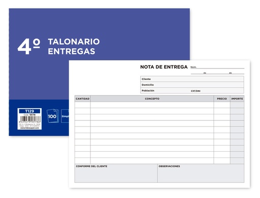 [2018178] LIDERPAPEL - TALONARIO ENTREGAS CUARTO ORIGINAL APAISADO (Ref.T129)