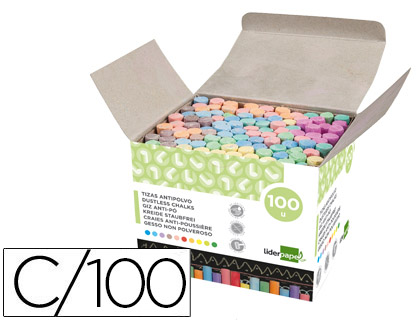 [2077660] LIDERPAPEL - TIZA COLOR ANTIPOLVO CAJA DE 100 UNIDADES COLORES SURTIDOS (Ref.TZ08)