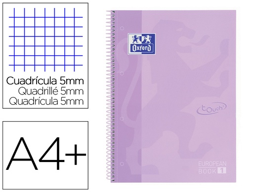 [9154795] OXFORD - Cuaderno espiral ebook 1 school touch te din a4+ 80 hojas cuadro 5 mm con margen malva pastel (Ref. 400117273)