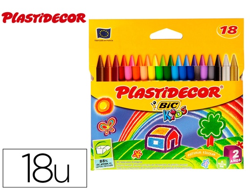 [9011905] PLASTIDECOR - Estuche 18 Ud CERAS ES Colores surtidos Sobre papel satinado (Ref.875771)
