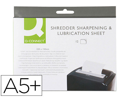 [2063059] Q-CONNECT - HOJAS LUBRICANTES Y AFILADORAS PARA DESTRUCTORA PAQUETE DE 12 HOJAS TAMAÑO 220X150MM (Ref.KF18470)