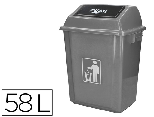 [2075173] Q-CONNECT - PAPELERA CONTENEDOR PLASTICO CON TAPA DE BALANCIN 58 LITROS GRIS 470X330X760 MM (Ref.KF16746)