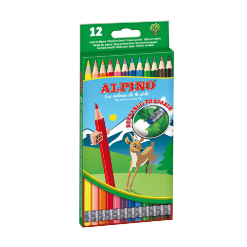 [2152023] ALPINO - LAPICES DE COLORES BORRABLE CON GOMA CAJA DE 12 COLORES SURTIDOS (Ref.AL013654)
