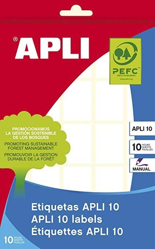 [9932795] APLI - ETIQUETAS ADH.MANUALES BOLSA BLANCAS 10h C.ROMOS 19x27 mm 250 uds.(0) (Ref.1640)