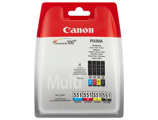 [1418448] CANON - Cartuchos ORIGINALES Inyección De Tinta 551C Negro,cyan,amarillo y magenta Blister Pack 4 (Ref.6509B009)
