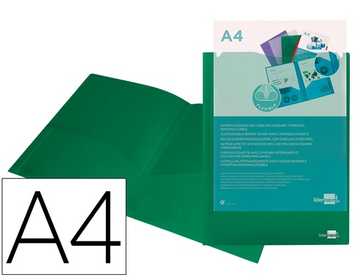 [2027849] LIDERPAPEL - CARPETA DOSSIER DOS BOLSAS CANGURO 45683 POLIPROPILENO DIN A4 VERDE (Ref.KG03)