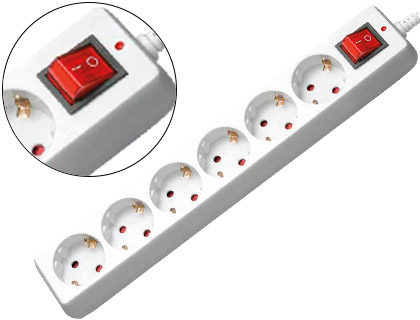 [2075669] MEDIARANGE - REGLETA 6 TOMAS BLANCA CON INTERRUPTOR LONGITUD CABLE 1,4M (Ref.MRCS206)