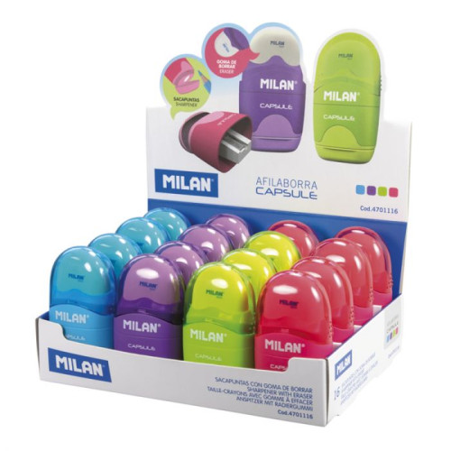 [1858837] MILAN - Afilaborra y Sacapuntas/Afilalapices Capsule Simple Rosa, verde, turquesa o lila (Ref.4701116)