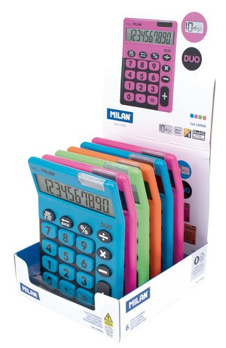 [9929724] MILAN - CALCULADORA SOBREMESA 10 DIGITOS DUO SURTIDO EXPOSITOR de 6 (Ref.159906)