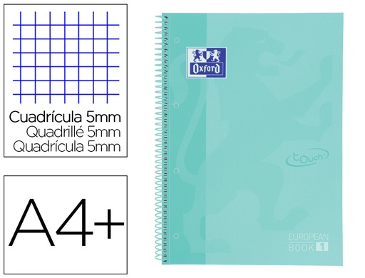 [9154796] OXFORD - Cuaderno espiral ebook 1 school touch te din a4+ 80 hojas cuadro 5 mm con margen mint pastel (Ref. 400117274)