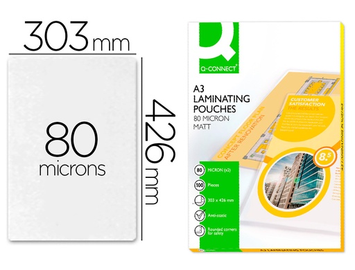[2063420] Q-CONNECT - BOLSA DE PLASTIFICAR 303 X 426 MM 80 MC DIN A3 MATE CAJA DE 100 UNIDADES (Ref.KF18063)