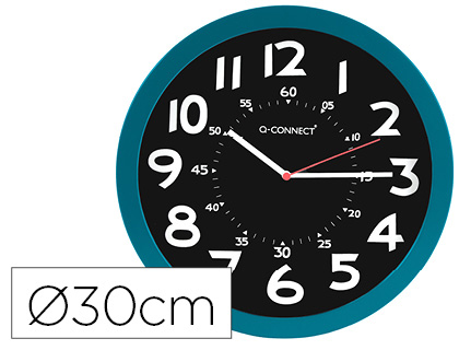 [2153907] Q-CONNECT - Reloj de pared plastico oficina redondo 30 cm color azul y esfera color negro (Ref. KF11214)