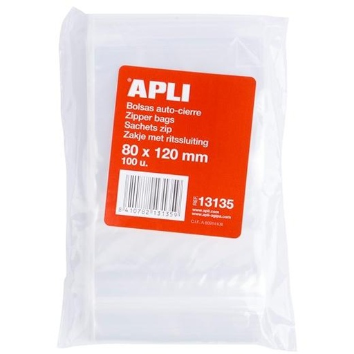 [2073540] APLI - BOLSA PLASTICO AUTOCIERRE 80X120 MM PAQUETE DE 100 (Ref.5188)
