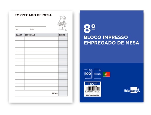 [2028914] LIDERPAPEL - Talonario camarero octavo -sin iva- 102 -texto en portugues (Ref. T102-P)