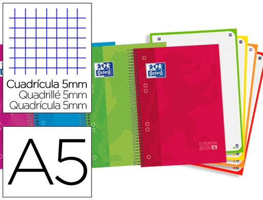 [9074040] OXFORD - Cuaderno 120h A5 Cuadricula 5x5 Surtido (Ref.100430568)
