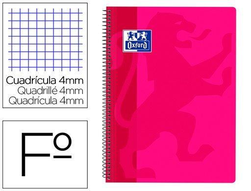 [9154754] OXFORD - Cuaderno espiral school classic tapa polipropileno folio 80 h cuadro 4 mm con margen fucsia (Ref. 400079664)