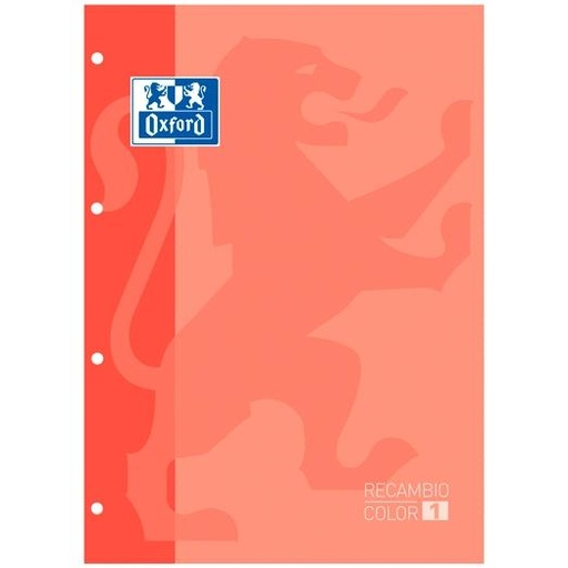 [9159586] OXFORD - Recambio color 1 din a4+ 80 hojas 90 gr cuadro 5 mm 4 taladros color melocoton (Ref. 400121584)