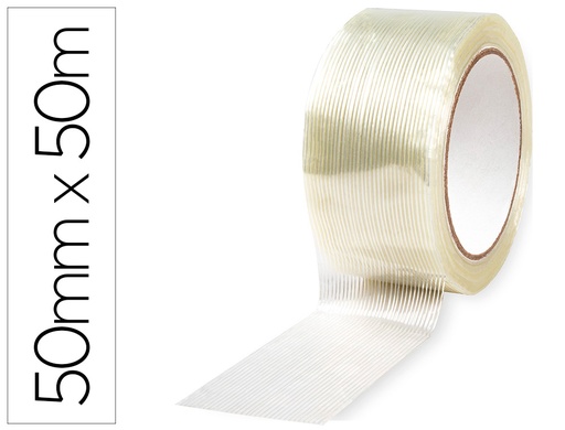 [2154697] Q-CONNECT - Cinta adhesiva monofilamentos transparente 50 mt x 50 mm para embalaje (Ref. KF18096)