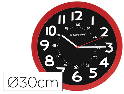 [2153908] Q-CONNECT - Reloj de pared plastico oficina redondo 30 cm color rojo y esfera color negro (Ref. KF11215)