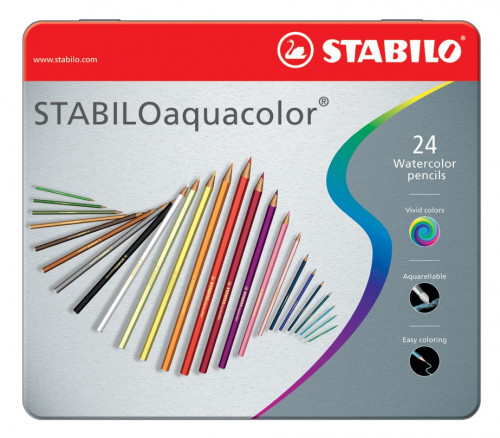 [1723051] STABILO - Lapices colores Aquacolor Estuche Metalico 24 ud Colores Surtidos Acuarelables (Ref.1624-6)