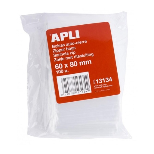 [2073539] APLI - BOLSA PLASTICO AUTOCIERRE 60X80 MM PAQUETE DE 100 (Ref.5187)