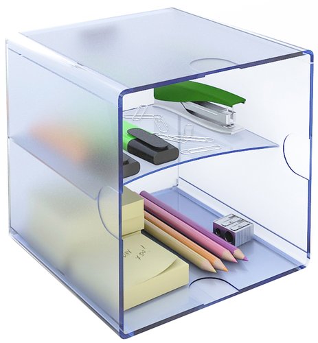 [1262386] ARCHIVO 2000 - Cubo organizador con andeja divisoria Azul transparente 155x155x155 mm (Ref.6705AZTP)
