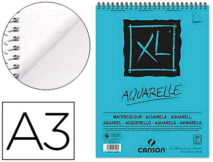 [2064832] CANSON - BLOC DIBUJO ACUARELA XL AQUARELLE GRANO FINO DIN A3 MICROPERFORADO ESPIRAL 29,7X42 CM 30 HOJAS 300 GR (Ref.400039171)