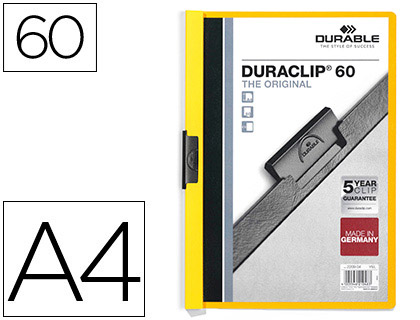 [2035052] DURABLE - CARPETA DOSSIER PINZA LATERAL AMARILLO CAPACIDAD 60 HOJAS (Ref.2209/04)