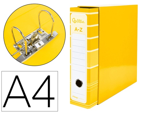 [2032071] LIDERPAPEL - ARCHIVADOR DE PALANCA A4 FILING SYSTEM FORRADO SIN RADO LOMO 80MM AMARILLO CON CAJA Y COMPRESOR METAL (Ref.AZ13)
