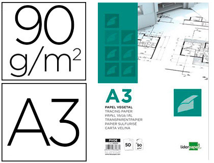 [2063232] LIDERPAPEL - BLOC PAPEL VEGETAL ENCOLADO 297X420MM 50 HOJAS 90 G/M2 (Ref.PV06)