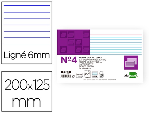 [2003523] LIDERPAPEL - FICHA RAYADA Nº4 125X200MM PAQUETE DE 100 180G (Ref.FR04)