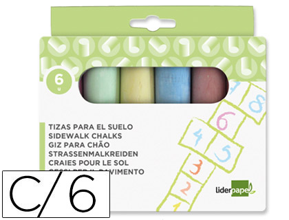 [2074356] LIDERPAPEL - TIZA COLOR PARA SUELO CAJA DE 6 UNIDADES COLORES SURTIDOS (Ref.TZ06)