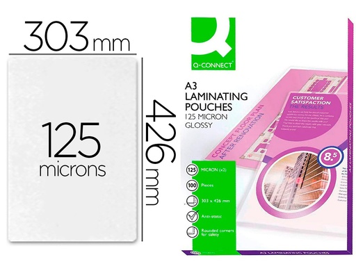 [2063429] Q-CONNECT - BOLSA DE PLASTIFICAR 303 X 426 MM 125 MC DIN A3 CAJA DE 100 UNIDADES (Ref.KF04124)