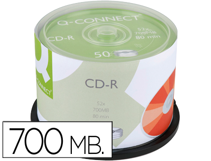 [2054739] Q-CONNECT - CD-R CAPACIDAD 700MB DURACION 80MIN VELOCIDAD 52X BOTE DE 50 UNIDADES (CANON L.P.I. 4€ Incluido) (Ref.KF00421)