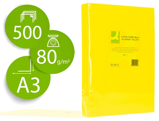 [2072197] Q-CONNECT - PAPEL COLOR DIN A3 80GR AMARILLO INTENSO PAQUETE DE 500 HOJAS (Ref.KF18010)