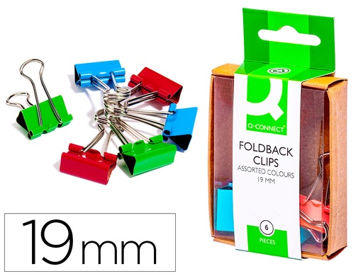 [2028733] Q-CONNECT - PINZA METALICA -REVERSIBLE 19 MM -CAJA DE 6 UNIDADES COLORES SURTIDOS (Ref.KF02035)