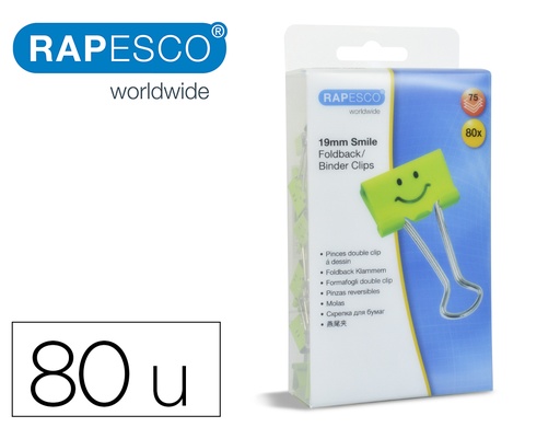 [2154316] RAPESCO - Pinza metalica reversible 19 mm sonrisas verde cajita de 80 unidades (Ref. 1423)