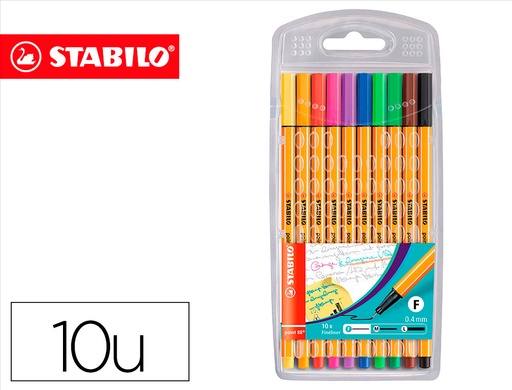 [9078049] STABILO - Rotulador Punta de Fibra Point 88 Colores surtidos Trazo 0,4 mm Estuche 10 ud (Ref.8810)