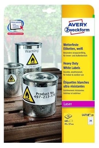 [1947898] AVERY - Caja 20 HOJAS ETIQUETAS AMARILLAS FLUORESCENTES EN POLIESTER 99,1x139 MM. (Ref.L6127-20)