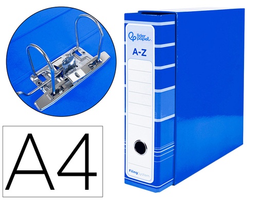 [2032075] LIDERPAPEL - ARCHIVADOR DE PALANCA A4 FILING SYSTEM FORRADO SIN RADO LOMO 80MM AZUL CON CAJA Y COMPRESOR METALICO (Ref.AZ14)