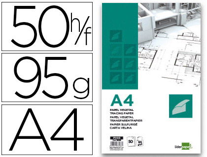 [2033288] LIDERPAPEL - BLOC PAPEL VEGETAL ENCOLADO 210X297MM 50 HOJAS 95G/M2 (Ref.PV03)