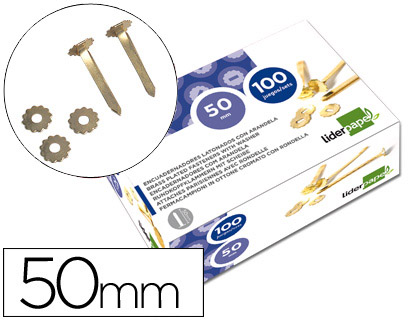 [2002843] LIDERPAPEL - ENCUADERNADORES 50 MM CON ARANDELA -LATONADOS -CAJA DE 100 (Ref.FS08)