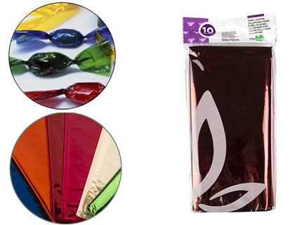 [2075030] LIDERPAPEL - PAPEL CELOFAN 50X70 CM 22G/M2 BOLSA DE 10 HOJAS COLORES SURTIDOS (Ref.CL20)