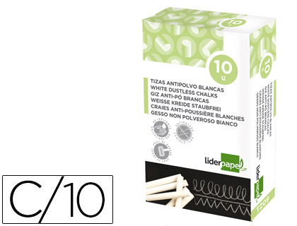 [2077661] LIDERPAPEL - TIZA BLANCA ANTIPOLVO CAJA DE 10 UNIDADES (Ref.TZ09)