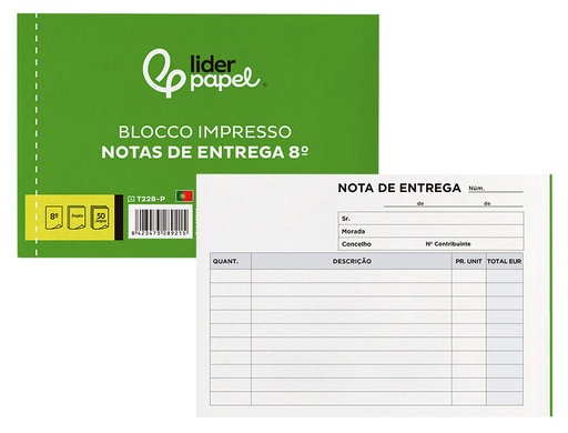[2028921] LIDERPAPEL - Talonario entregas octavo apaisado 228 duplicado -texto en portugues (Ref. T228-P)