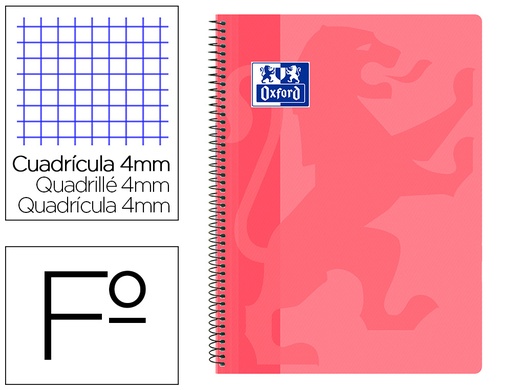 [9154761] OXFORD - Cuaderno espiral school classic tapa polipropileno folio 80 hojas cuadro 4 mm con margen rosa (Ref. 400106964)